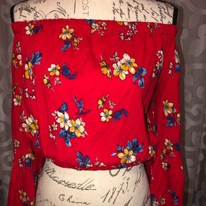 Bleuh Ciel Red Floral Crop Top